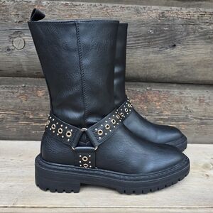 Even&Odd Combat Biker, Studded Harness, Platform, Chunky Heel Boots 6M